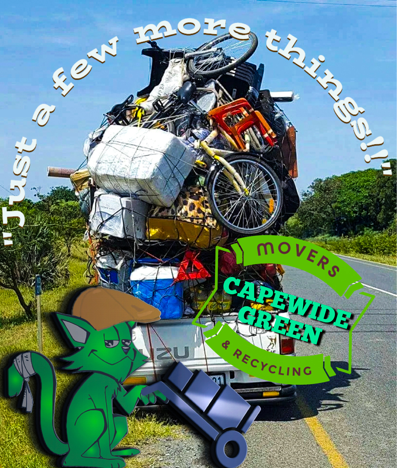 CapeWide Green Quality Inspector cat mascot on job site